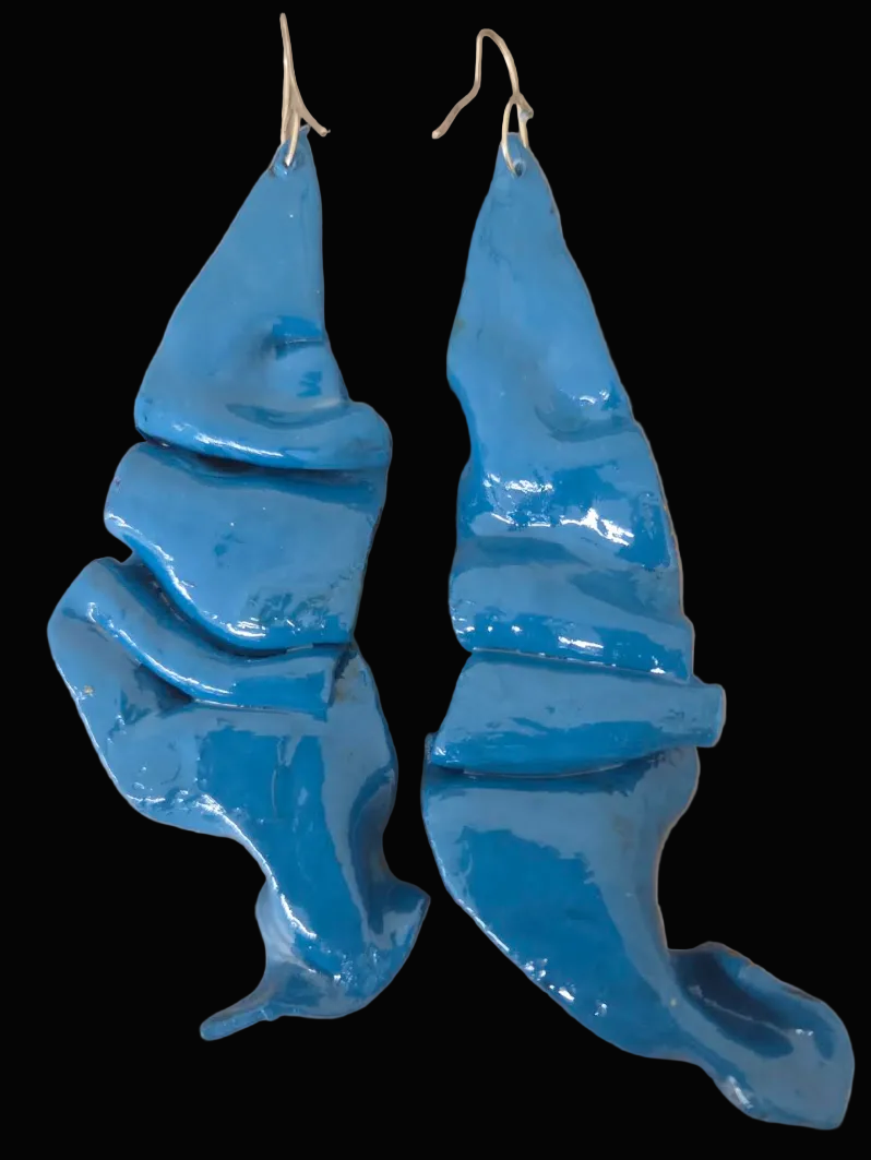 Teal & Gold Freeform Sculpted Ear Candy - OOAK Wearable Art Jewelry