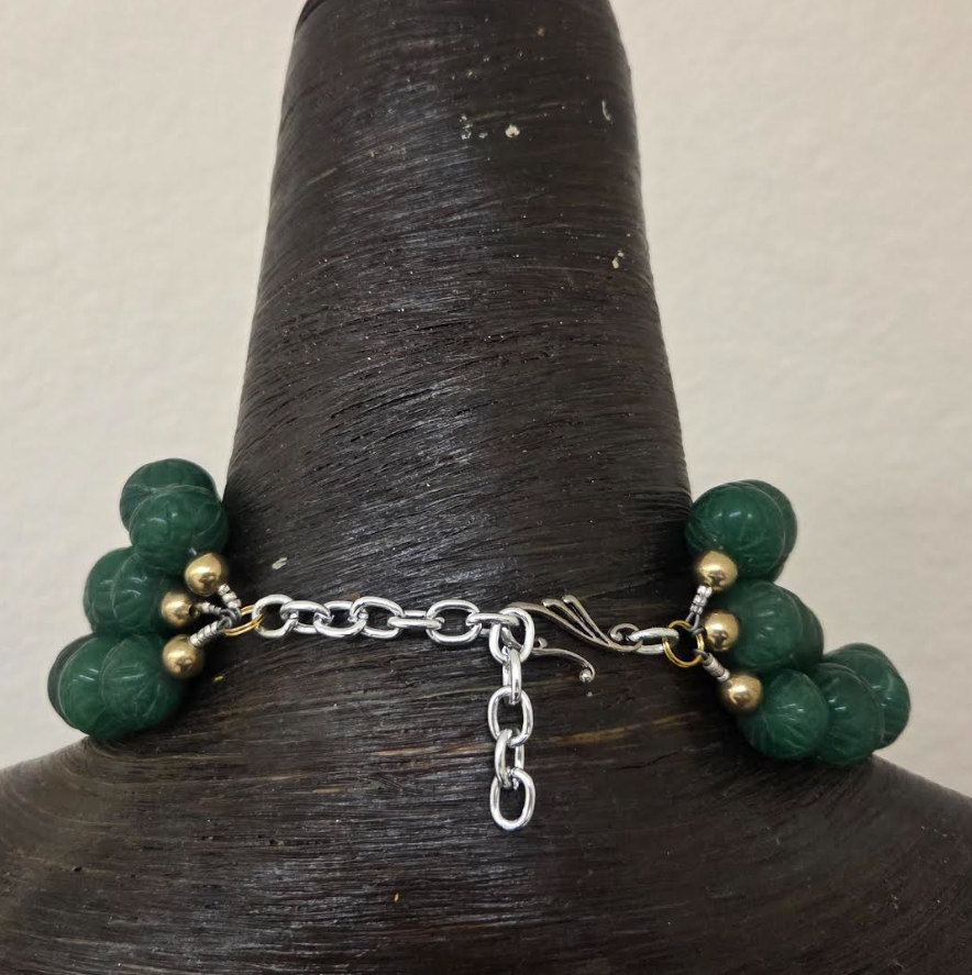 3 Strand Gemstone Beaded Statement Necklace - Mahakala Mask Pendant
