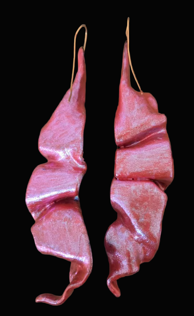 Hand Sculpted Pink Color Shift Abstract Shoulder Duster Earrings