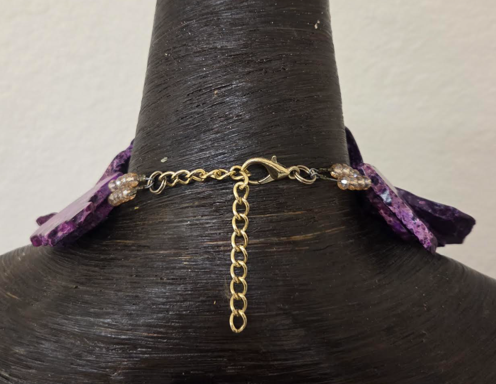 Variegated Purple Sea Sediment Resin Slab Statement Necklace - Bold