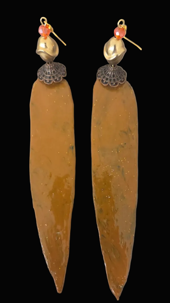 Earth Tone Ombre Shoulder Duster Pierced Earrings - OOAK Wearable Art