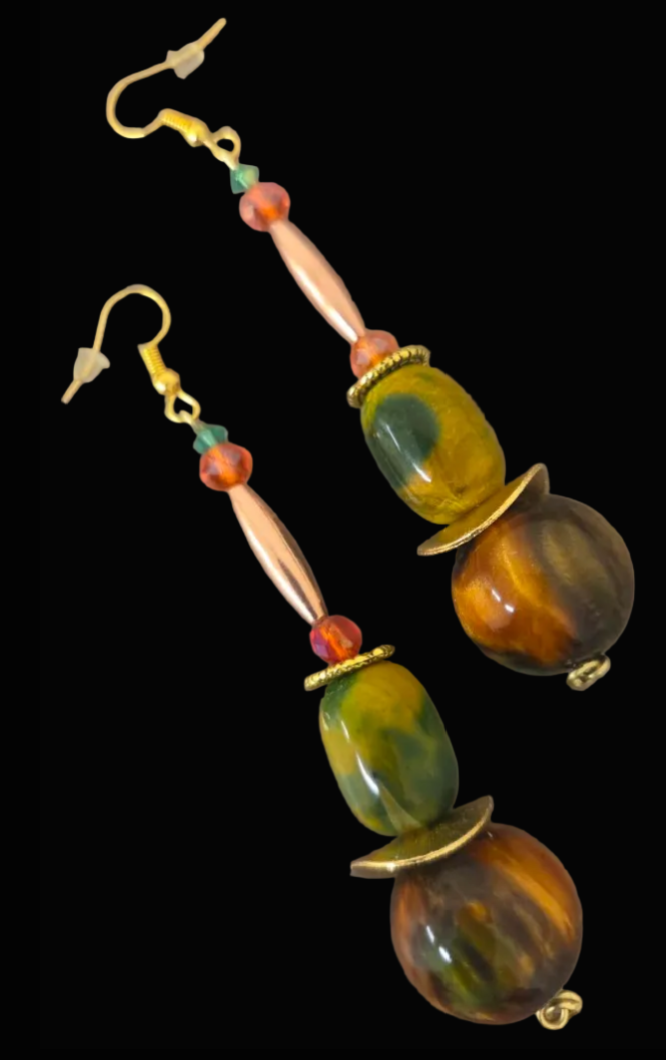 Yellow-Orange Tiger's Eye Beaded Triple Strand Chest Piece - Autumn