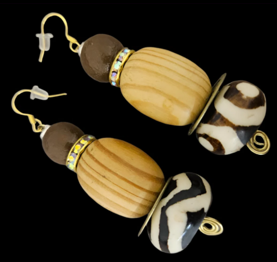 Earthy African Inspired Beaded Dangle Pierced Earrings - Wild Exotic