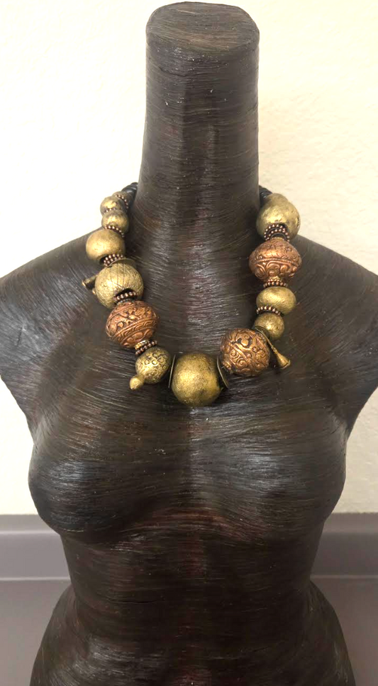 African Brass & Tibetan Copper Tribal Statement Necklace - Unisex