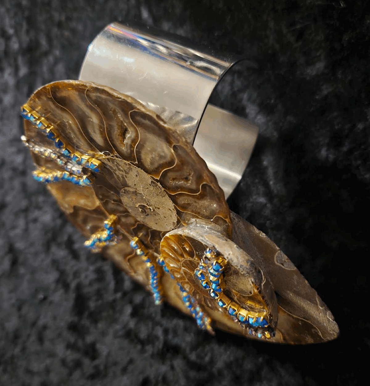 Ammonite Fossil Oversized Statement Cuff, Prehistoric Shell Unisex Bangle, Earthy Jewelry