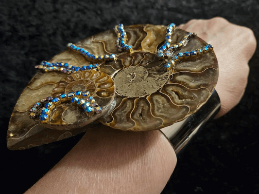 Ammonite Fossil Oversized Statement Cuff, Prehistoric Shell Unisex Bangle, Earthy Jewelry
