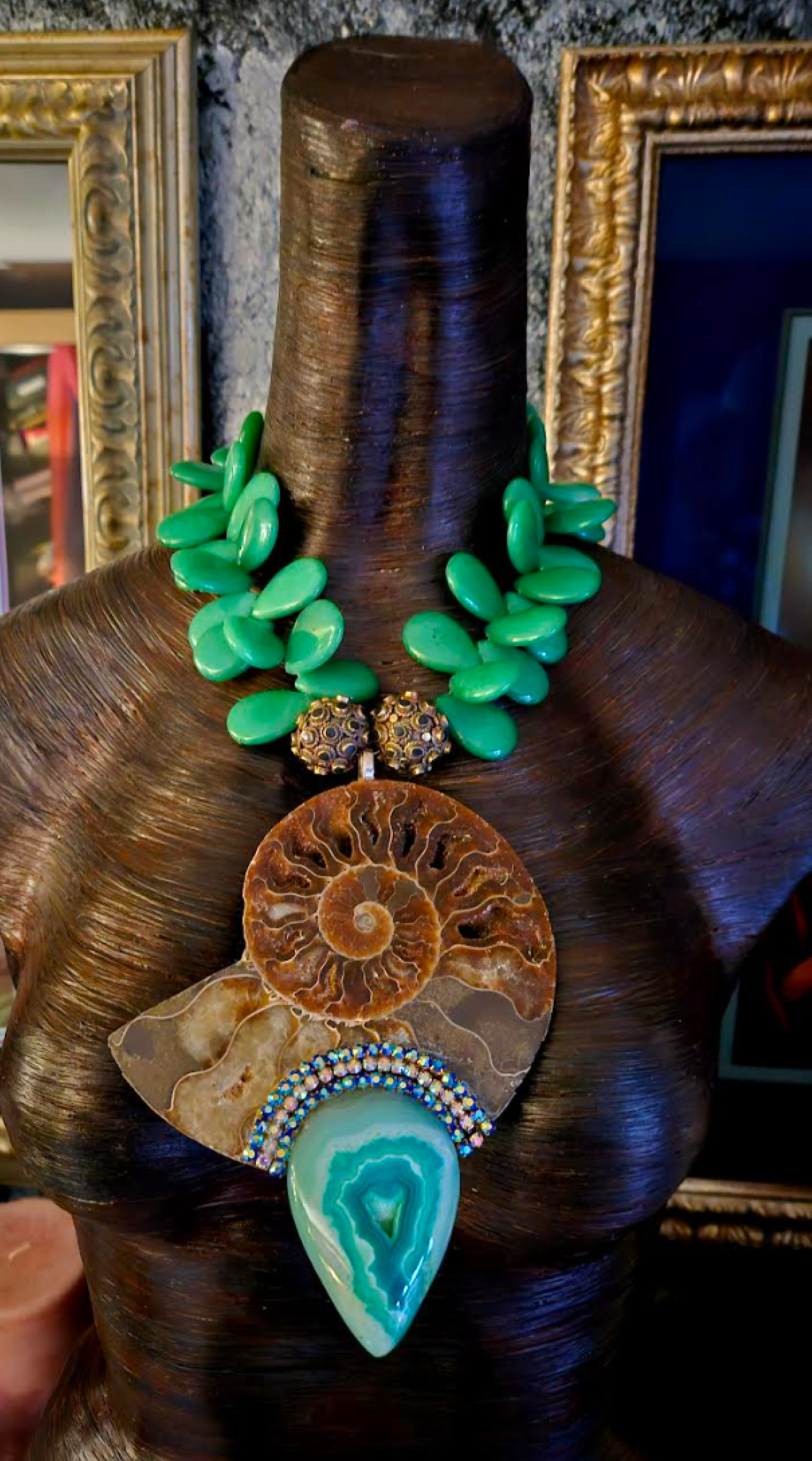Ammonite & Emerald Agate Necklace – Elemental Statement Glam