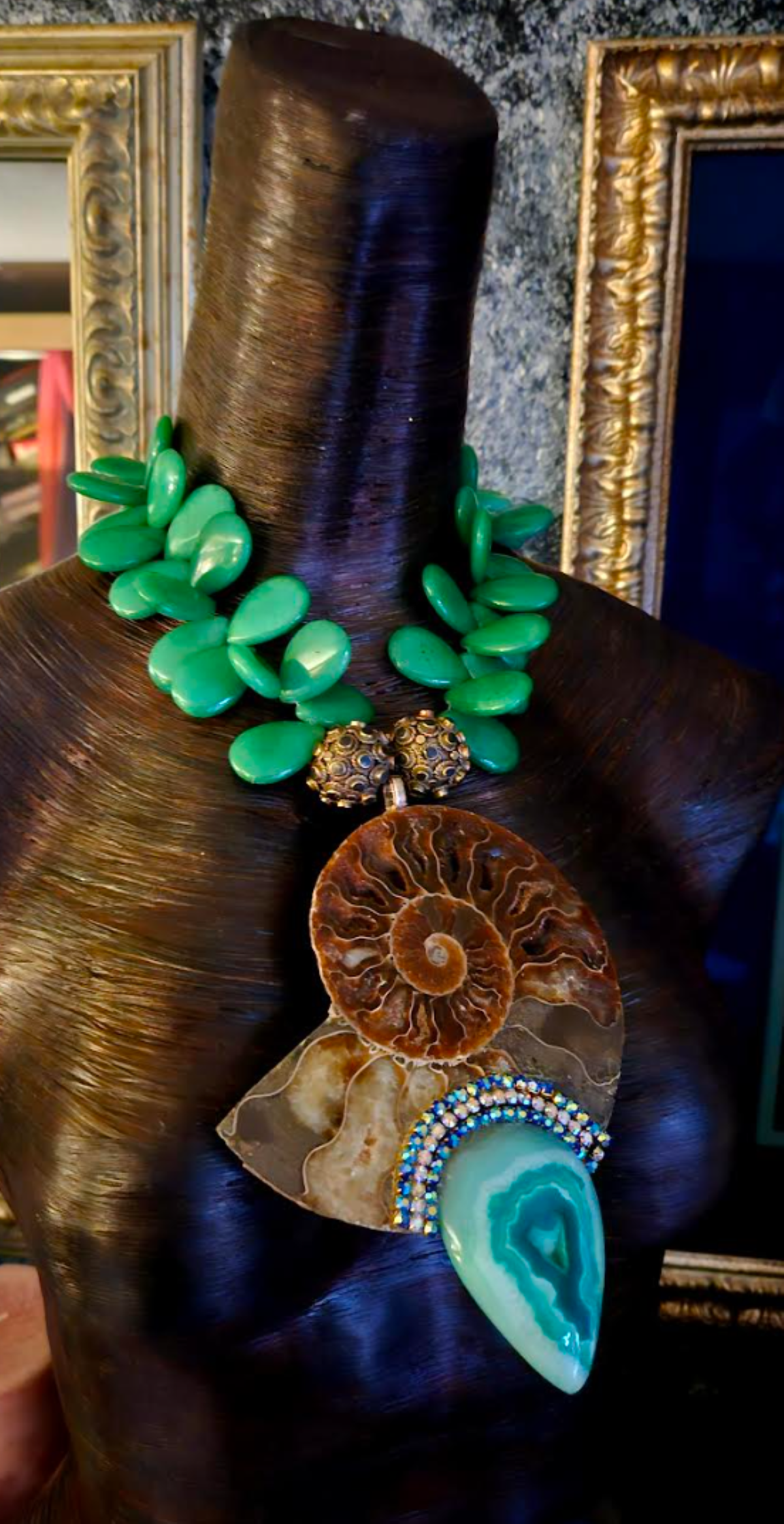 Ammonite & Emerald Agate Necklace – Elemental Statement Glam