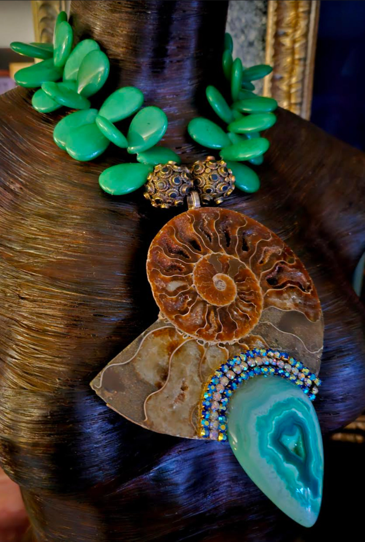 Ammonite & Emerald Agate Necklace – Elemental Statement Glam