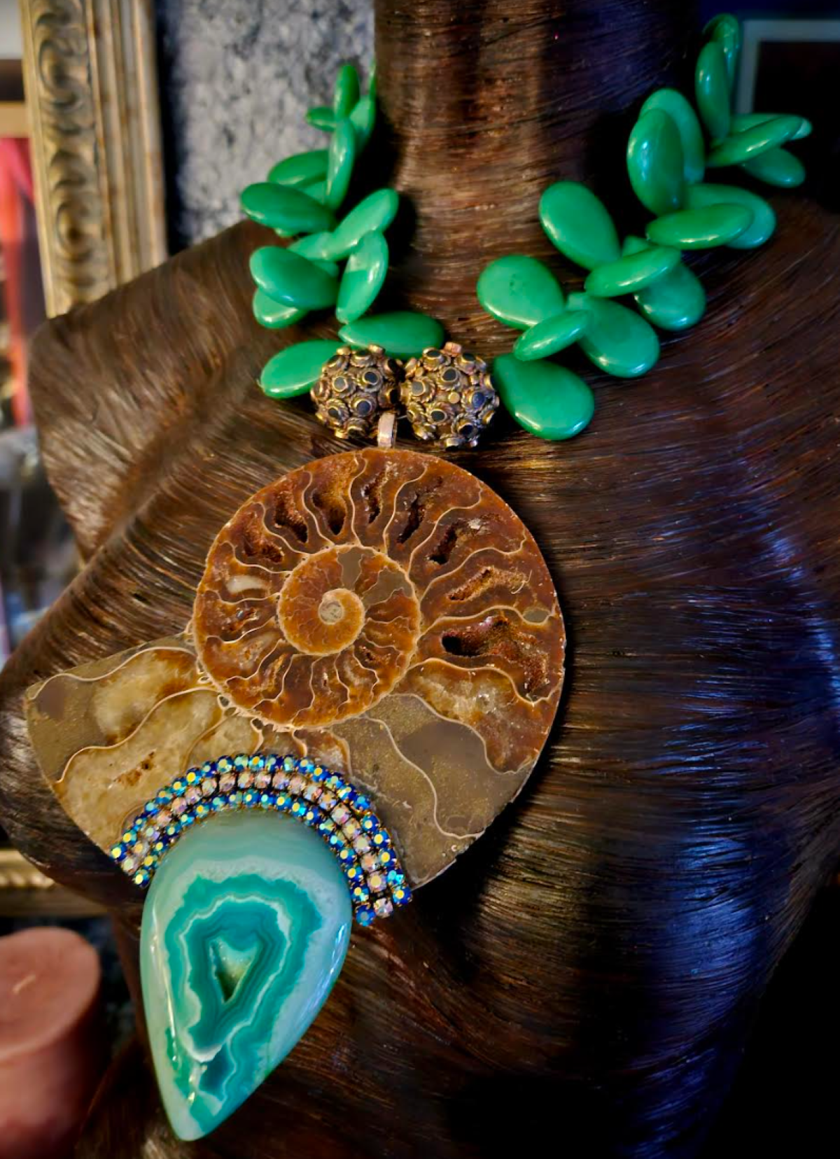 Ammonite & Emerald Agate Necklace – Elemental Statement Glam