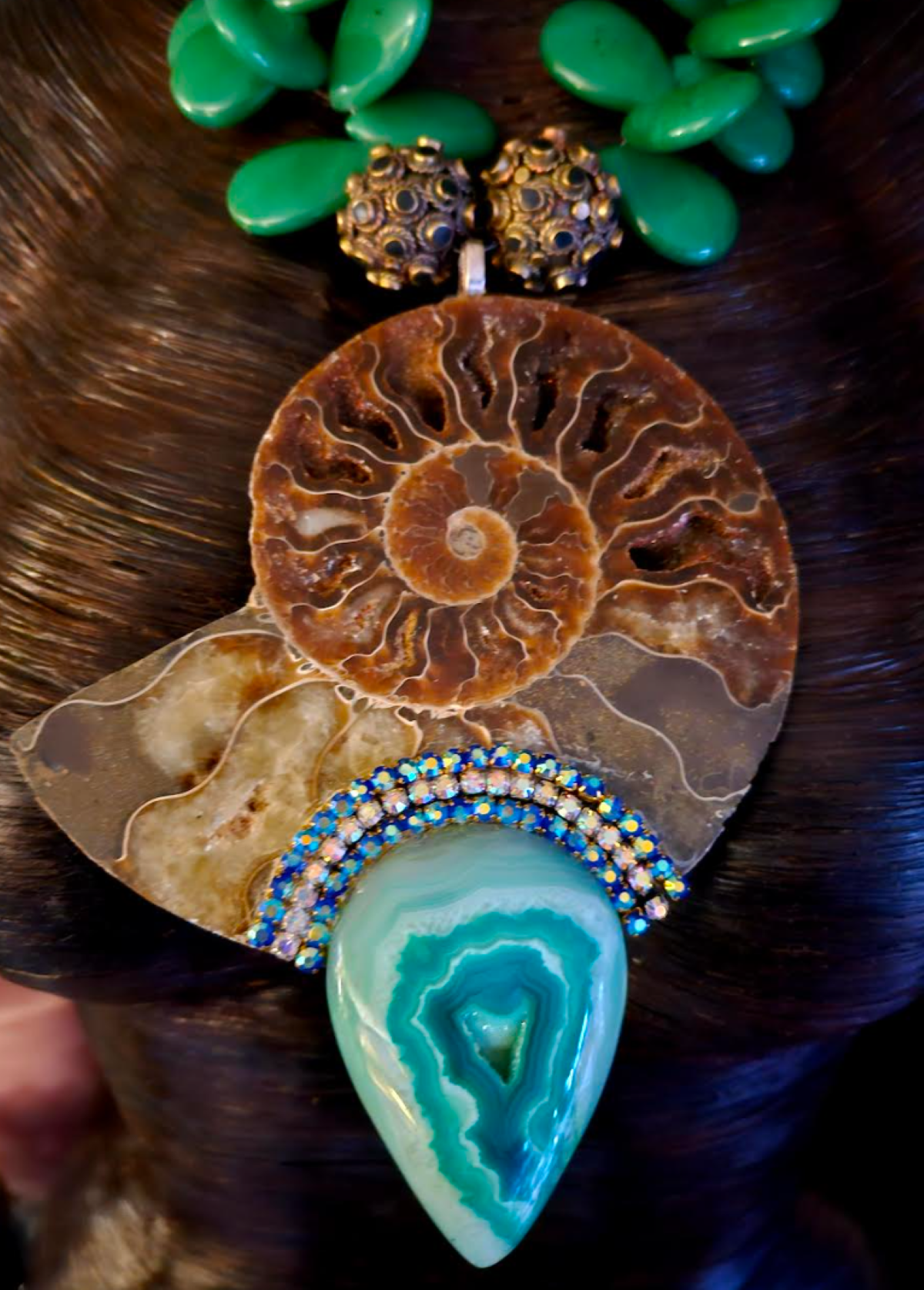 Ammonite & Emerald Agate Necklace – Elemental Statement Glam