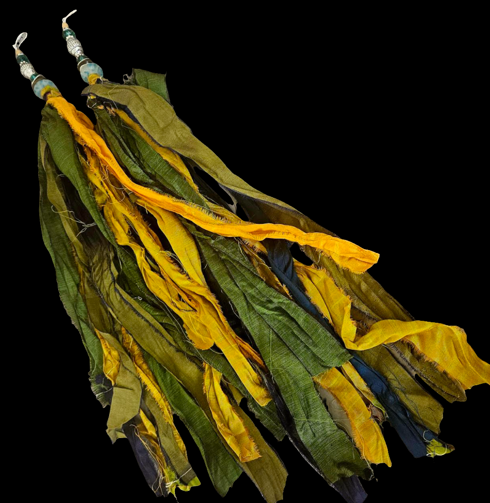 Earth Tone Distressed Silk Tassle Pierced Statement Earrings, Earthy S