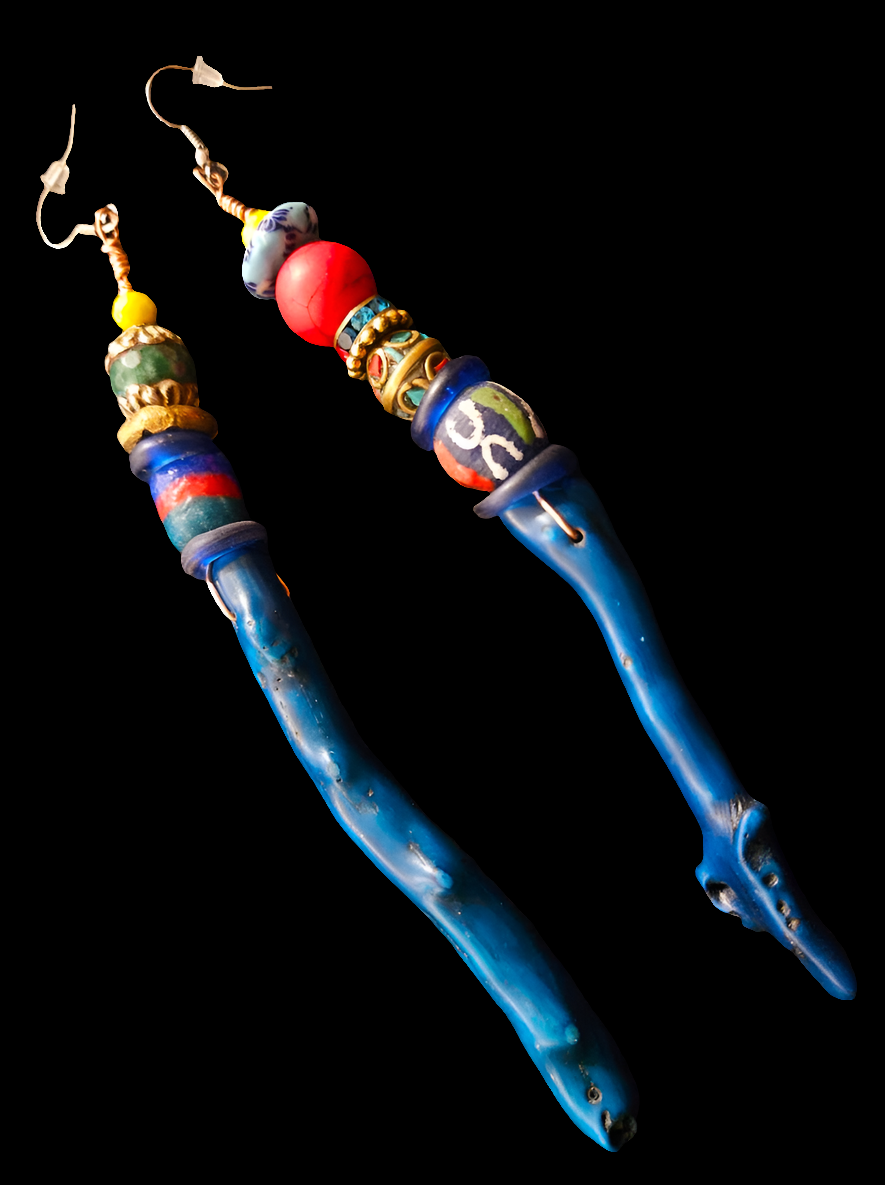 Blue Branch Coral Long Pierced Statement Earrings - Summer Fashion