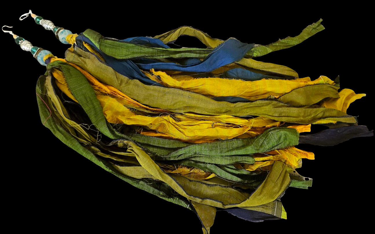 Earth Tone Distressed Silk Tassle Pierced Statement Earrings, Earthy S