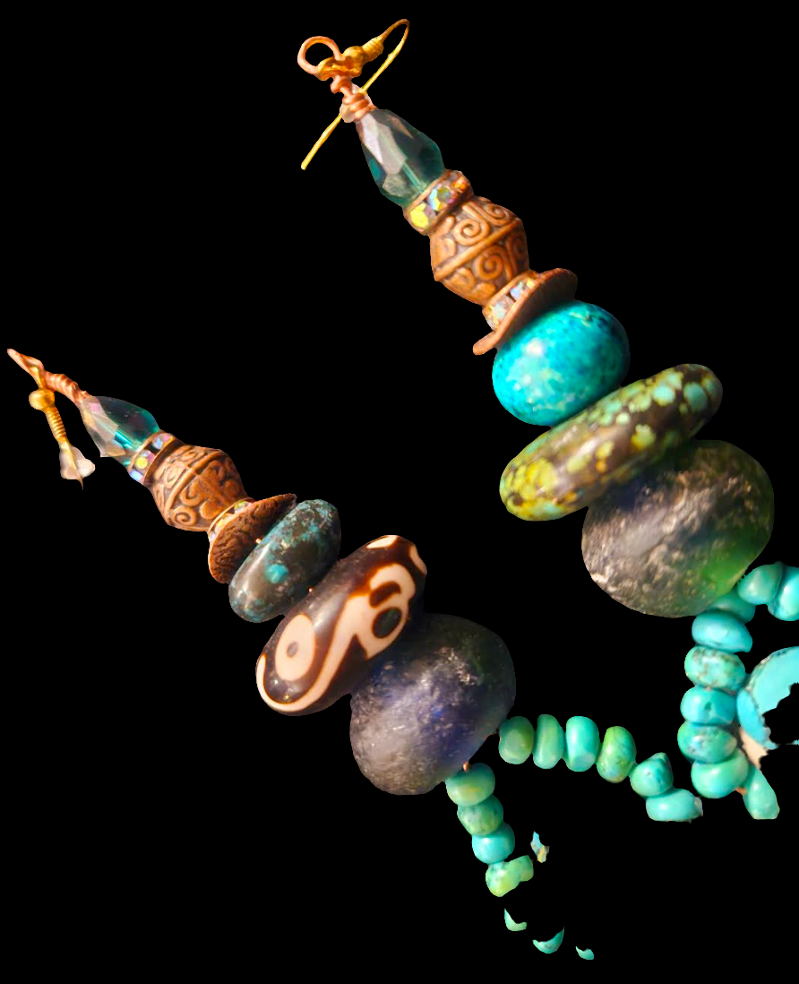 Avant Garde Turquoise and Sculpted Antler Horn Shoulder Duster Pierced