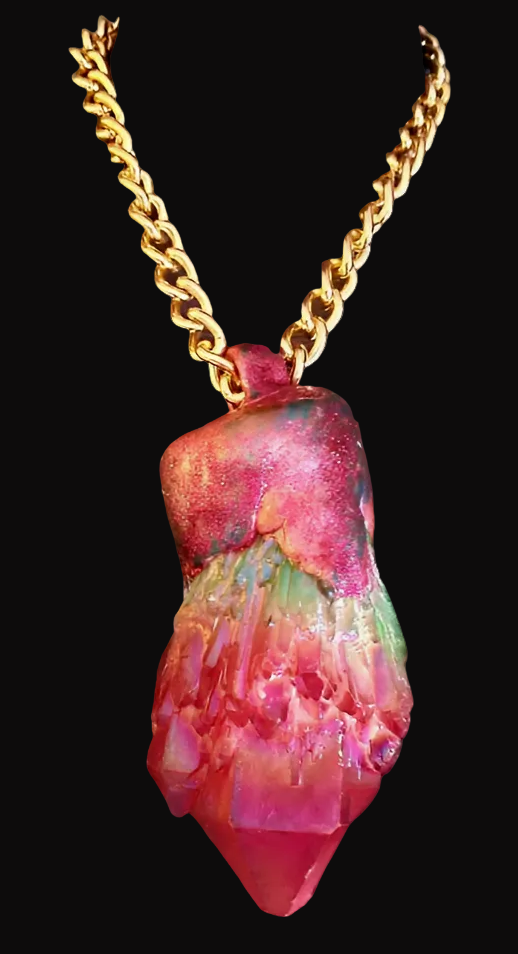 Red Aura Record Keeper Quartz Pendant - Mens Pop of Color