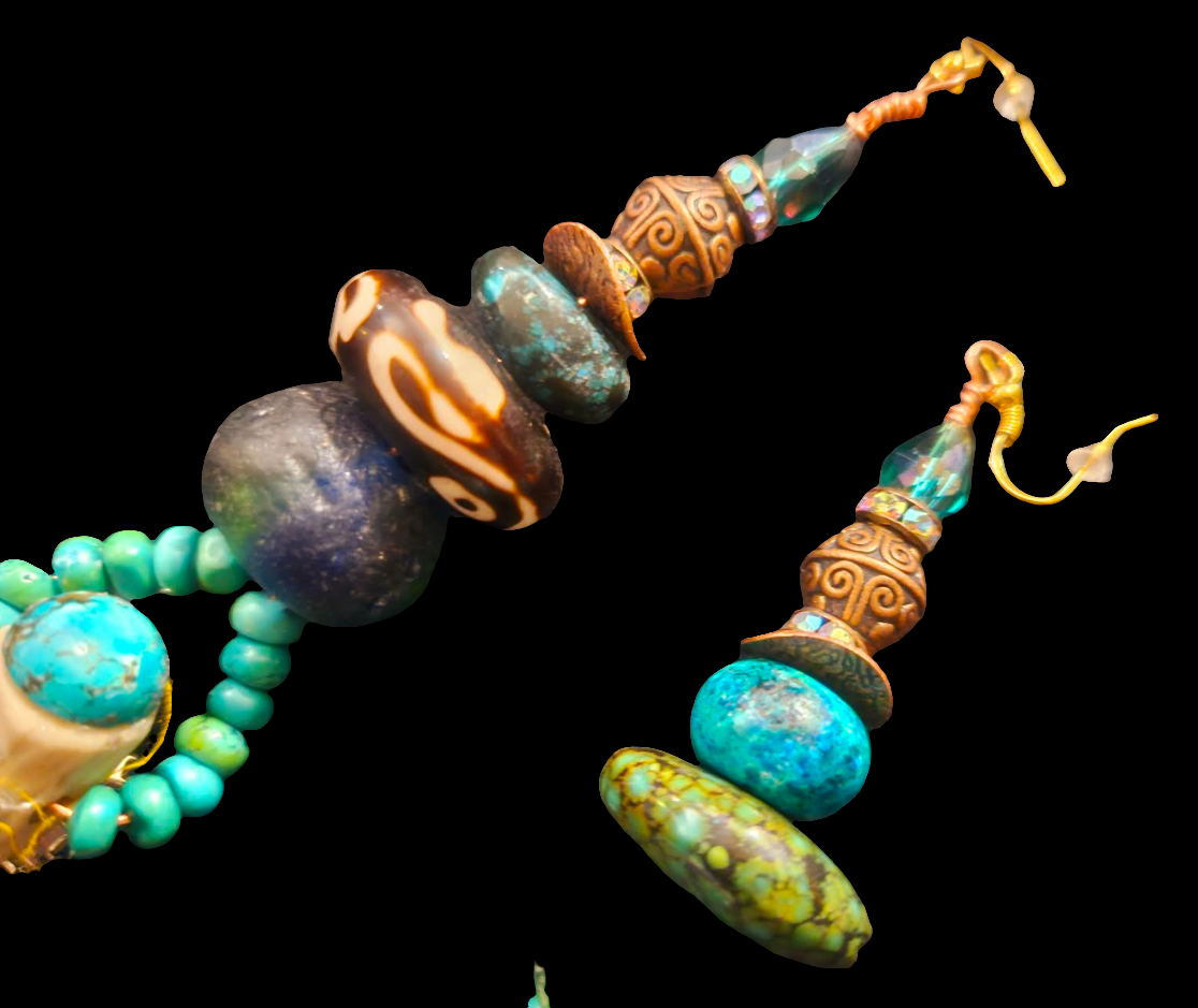 Avant Garde Turquoise and Sculpted Antler Horn Shoulder Duster Pierced