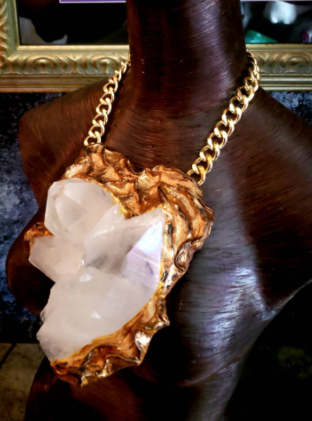 Huge Rough Quartz Chest Piece with Sculpted Baroque Setting Gemmy