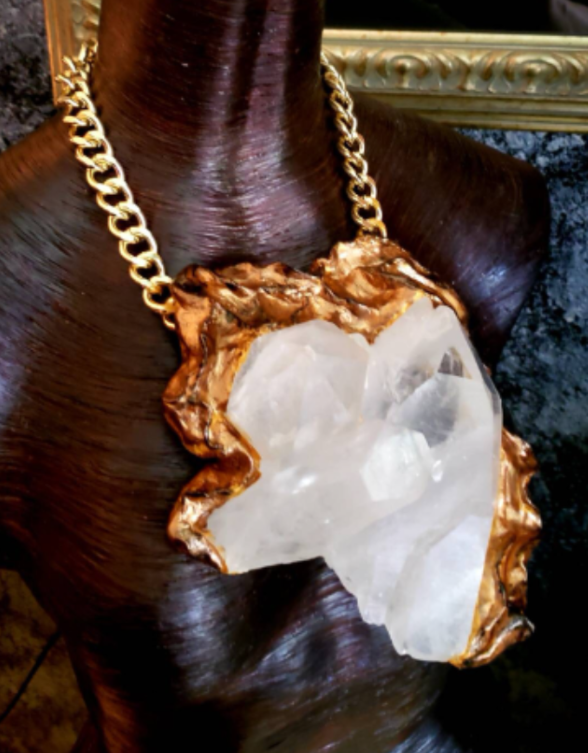 Huge Rough Quartz Chest Piece with Sculpted Baroque Setting Gemmy