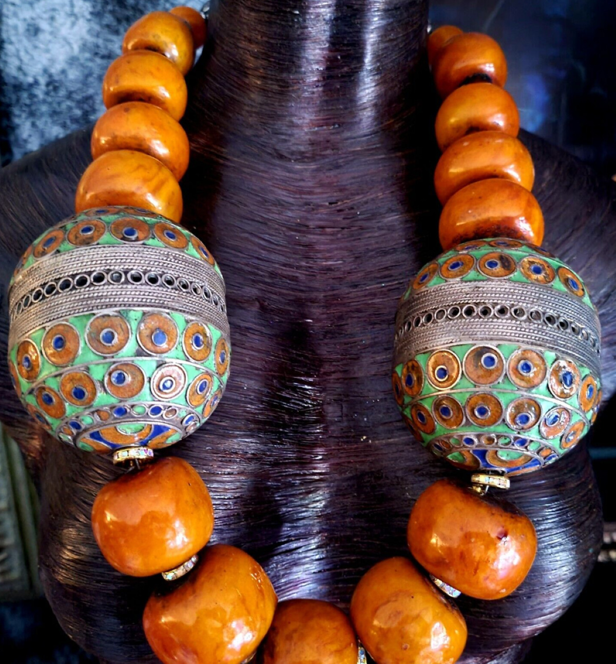 Moroccan Resin & Berber Egg Tribal Beaded Necklace - Haute Couture