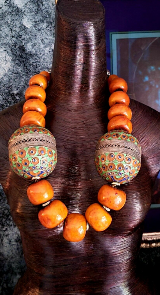 Moroccan Resin & Berber Egg Tribal Beaded Necklace - Haute Couture