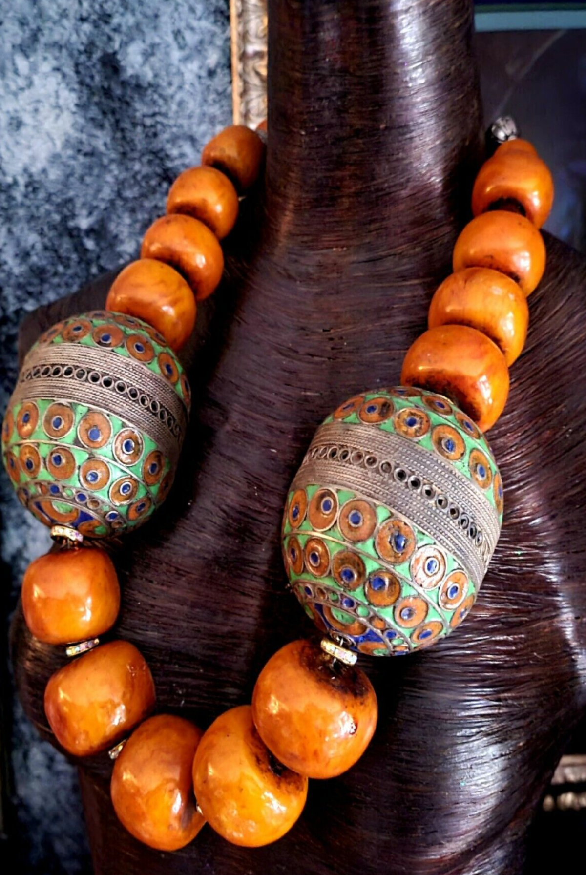 Moroccan Resin & Berber Egg Tribal Beaded Necklace - Haute Couture