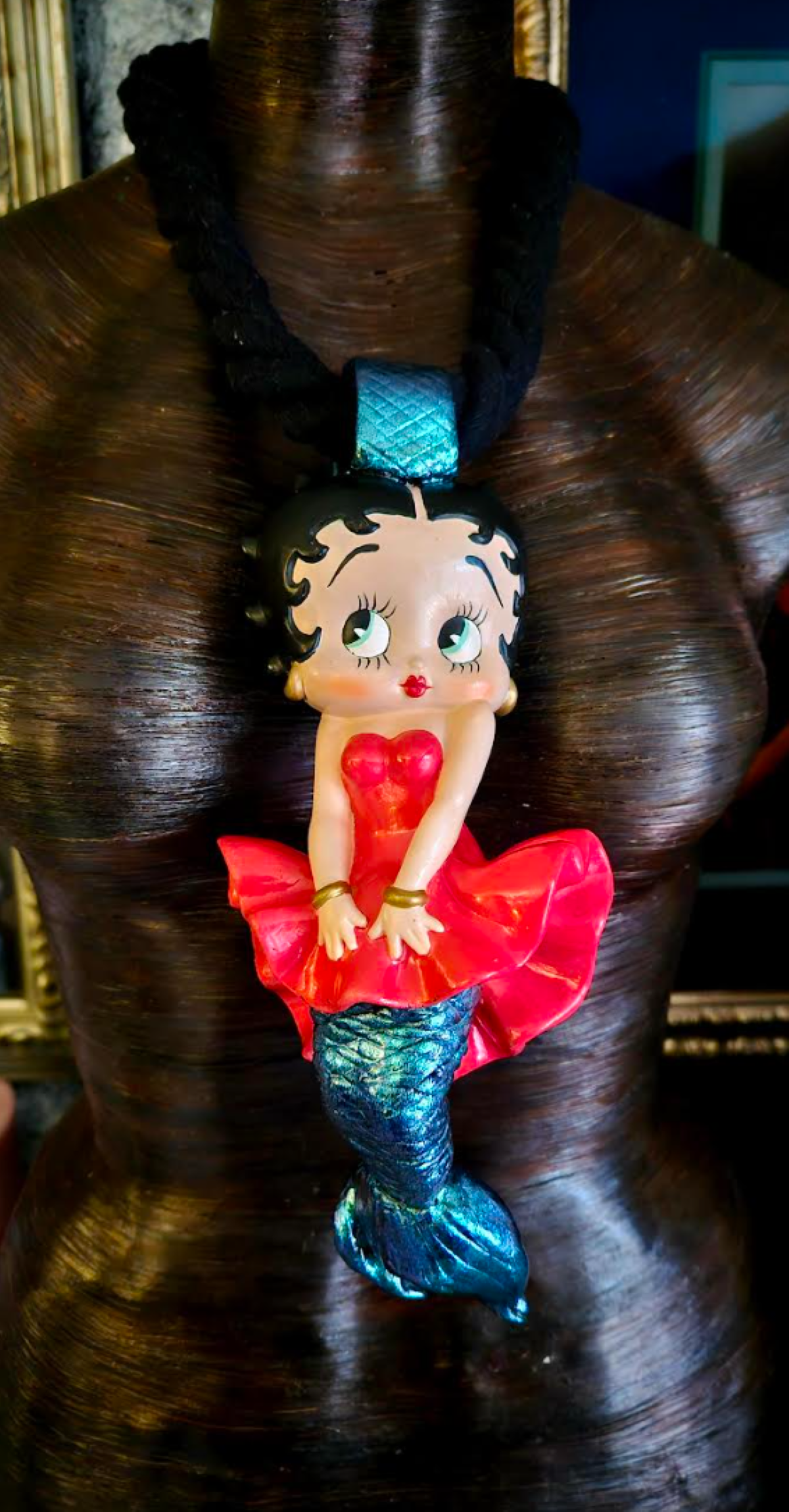 Betty Boop Sculpted Mermaid Statement Gemstone Pendant Whimsical F