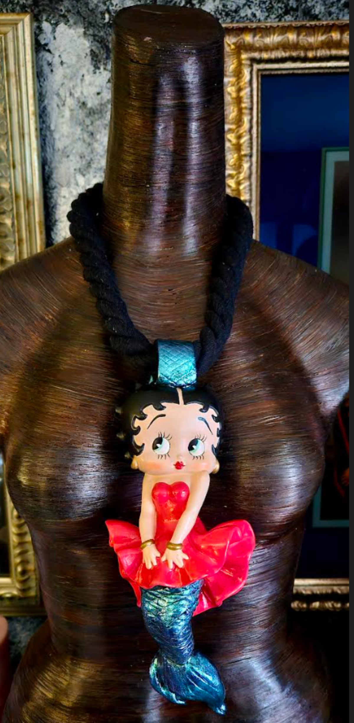 Betty Boop Sculpted Mermaid Statement Gemstone Pendant Whimsical F