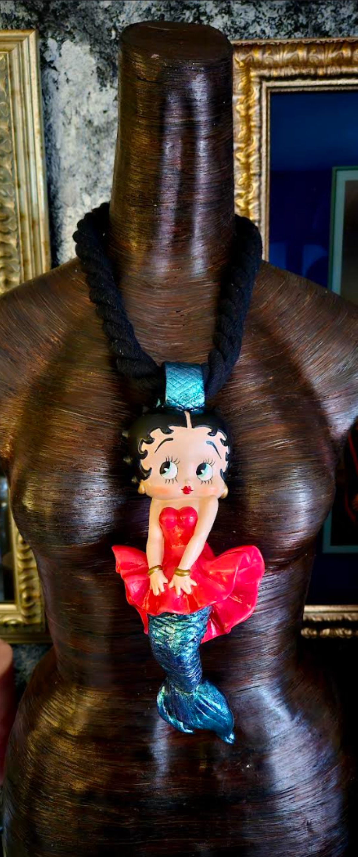 Betty Boop Sculpted Mermaid Statement Pendant With Rope - Whimsical