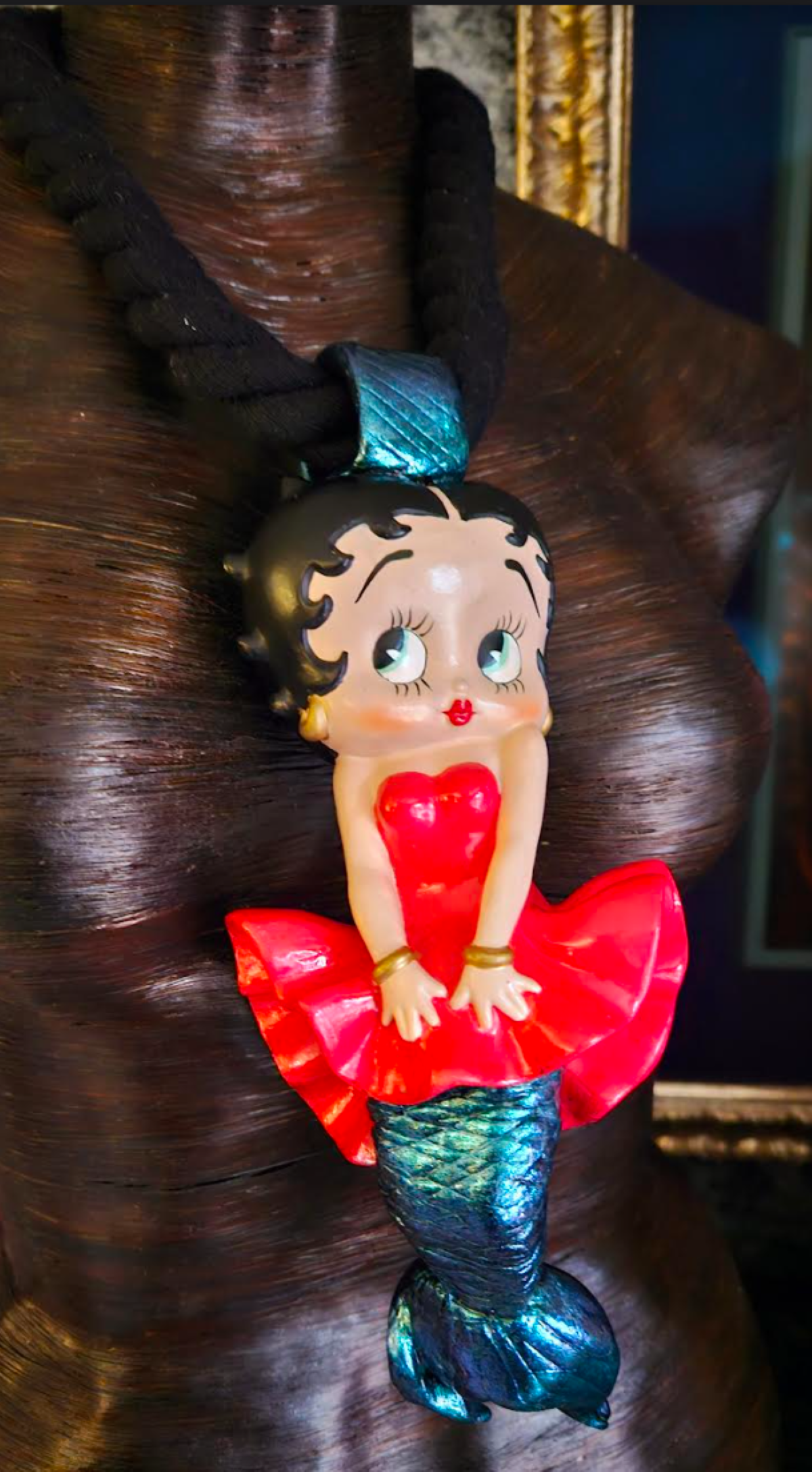 Betty Boop Sculpted Mermaid Statement Gemstone Pendant Whimsical F