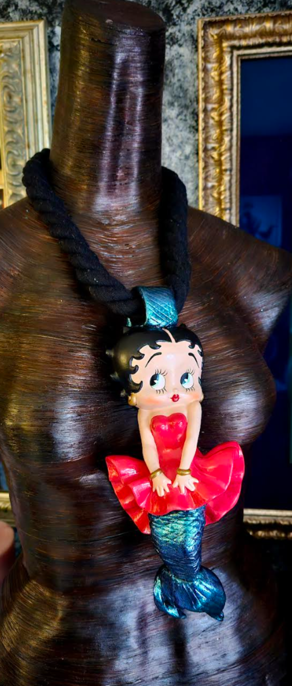 Betty Boop Sculpted Mermaid Statement Gemstone Pendant Whimsical F