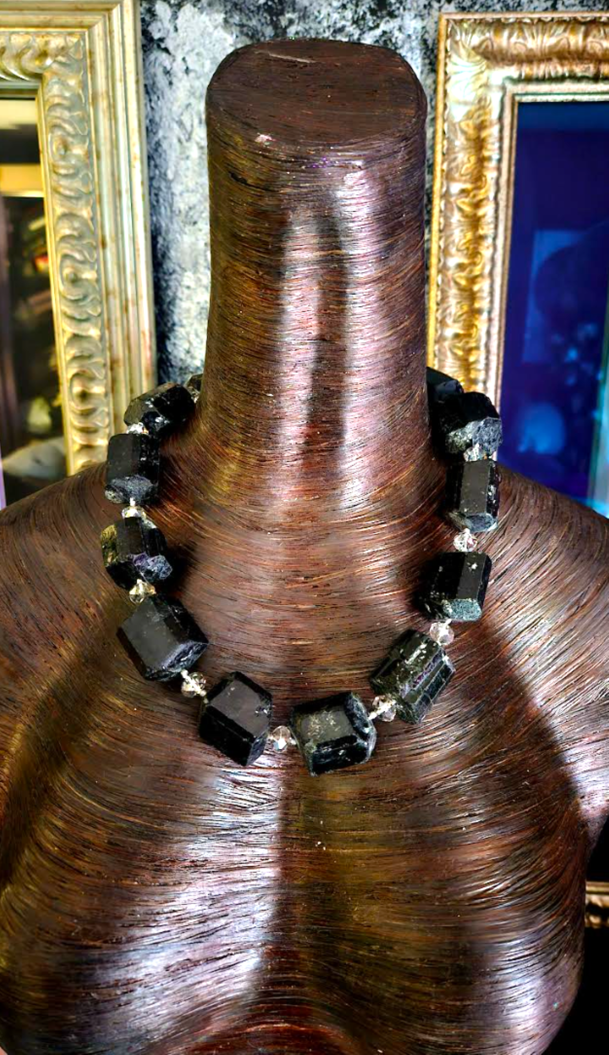 Rough Raw Black Tourmaline & Faceted Crystal Dramatic Luxury Necklace,