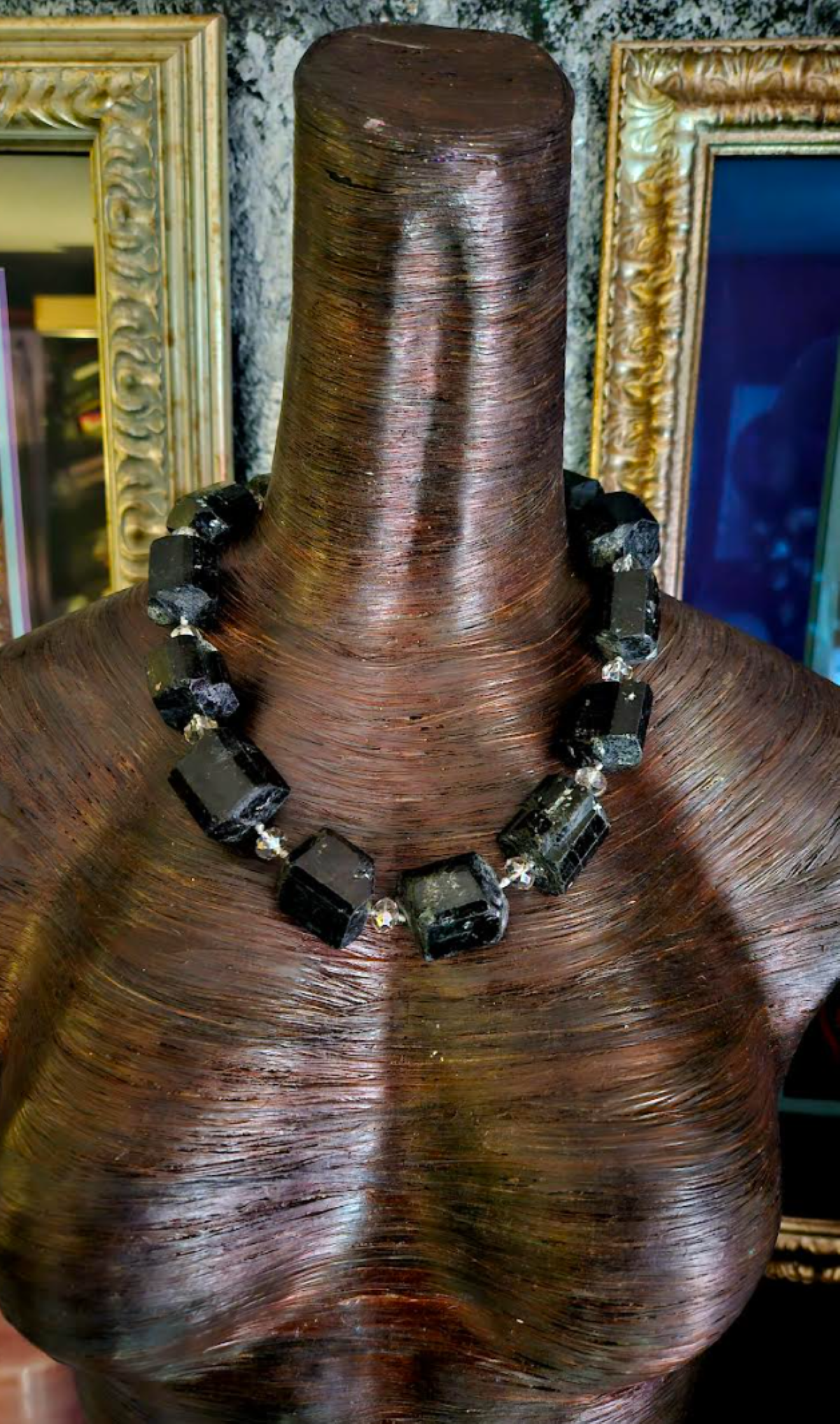 Rough Raw Black Tourmaline & Faceted Crystal Dramatic Luxury Necklace,