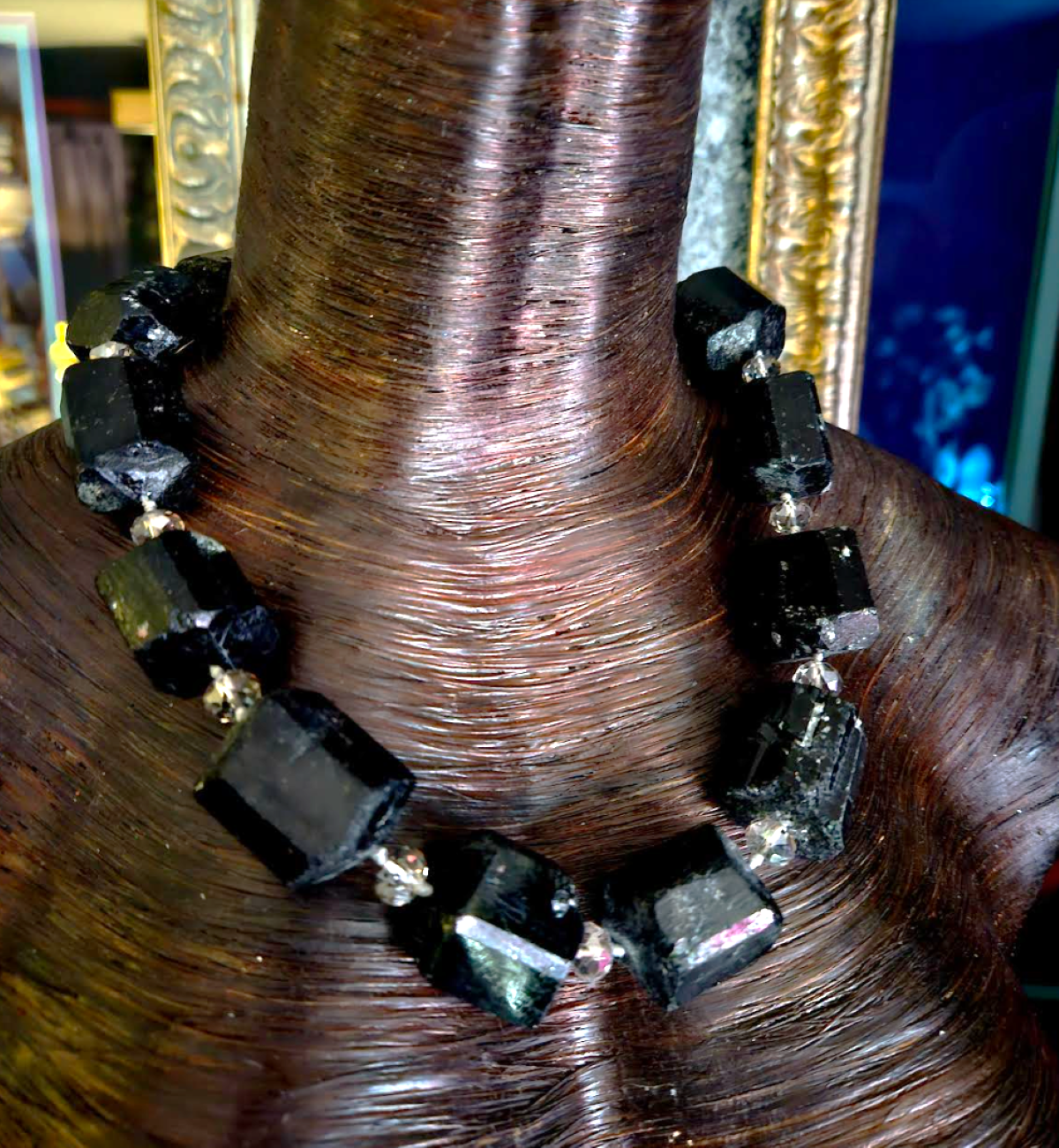 Rough Raw Black Tourmaline & Faceted Crystal Dramatic Luxury Necklace,