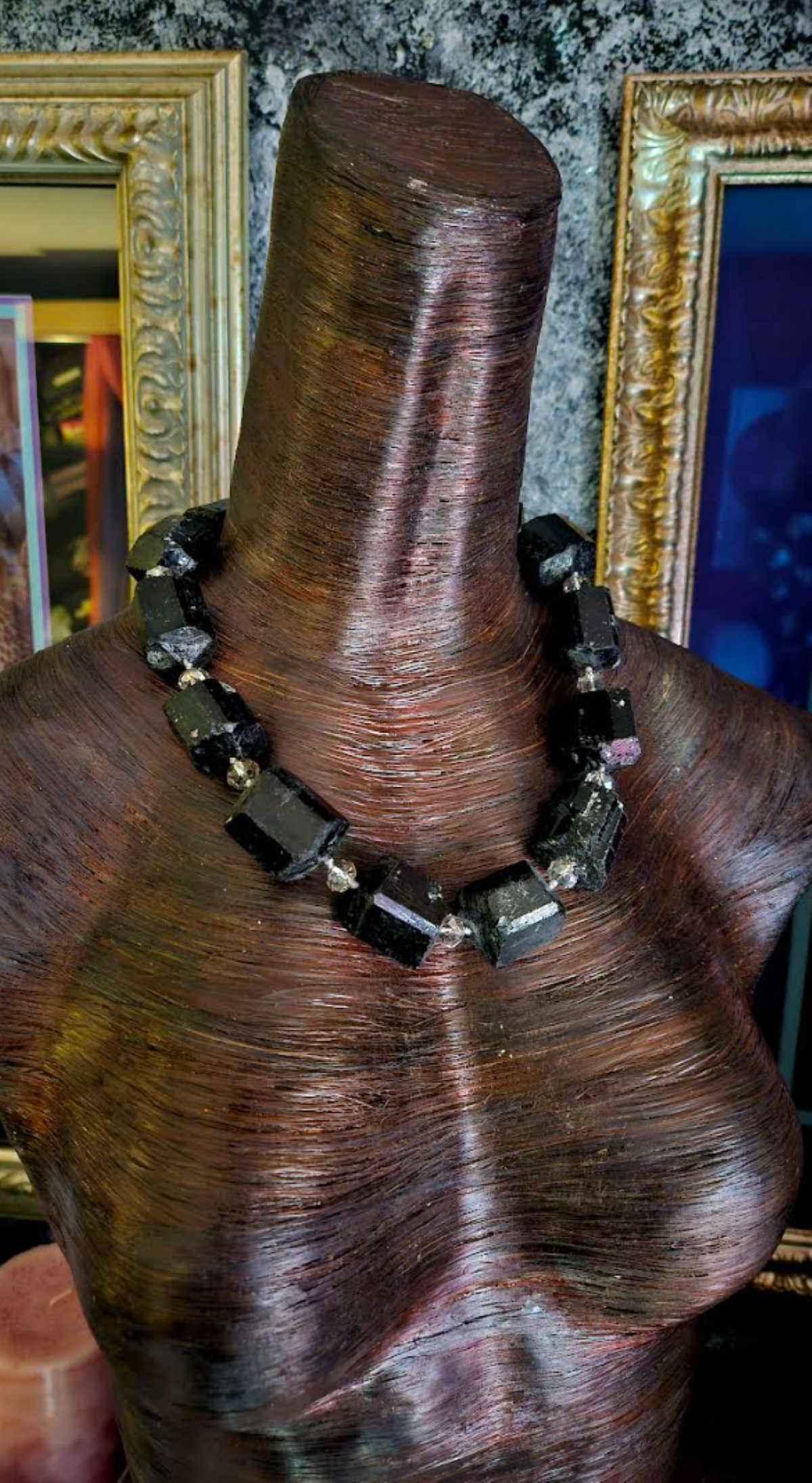 Rough Raw Black Tourmaline & Faceted Crystal Dramatic Luxury Necklace,