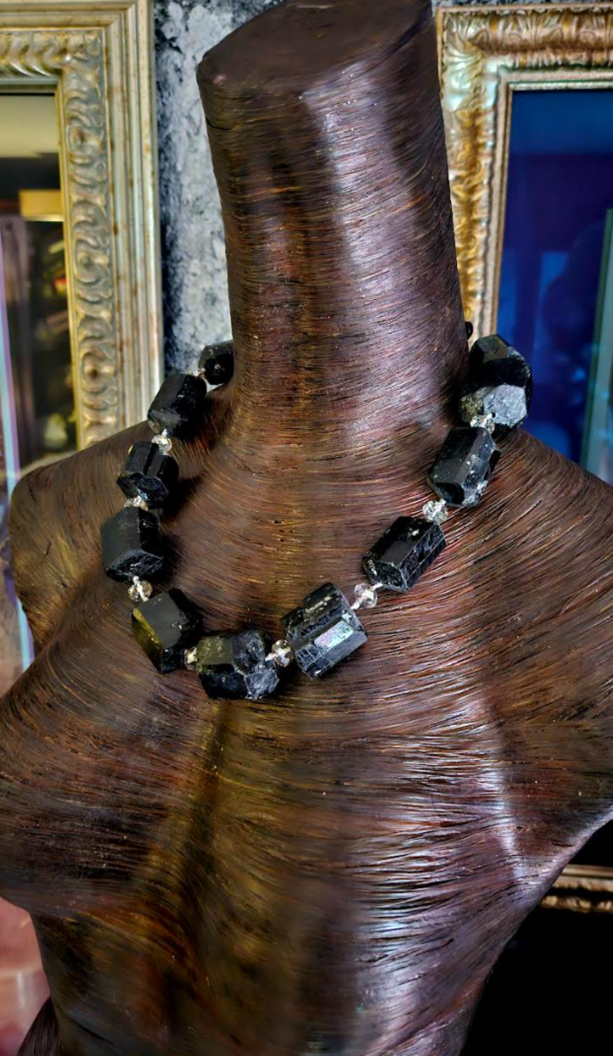 Rough Raw Black Tourmaline & Faceted Crystal Dramatic Luxury Necklace,