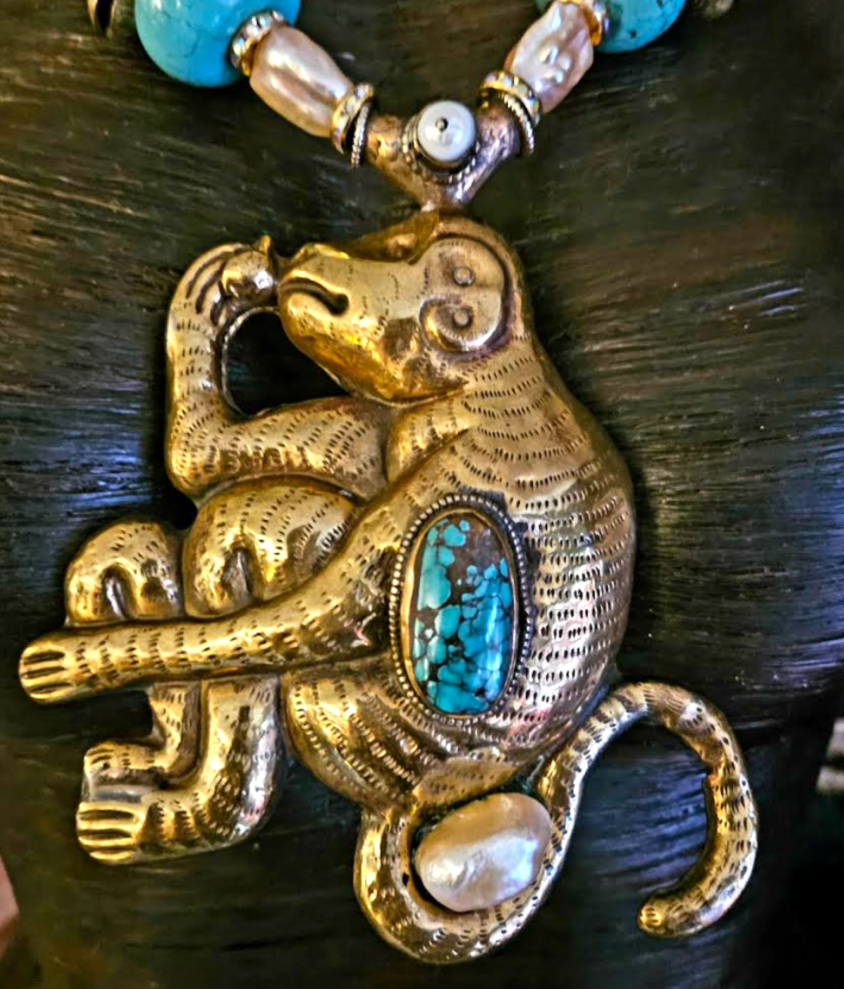 Asian Brass Chime & Tibetan Monkey Statement Luxury Necklace - Exotic