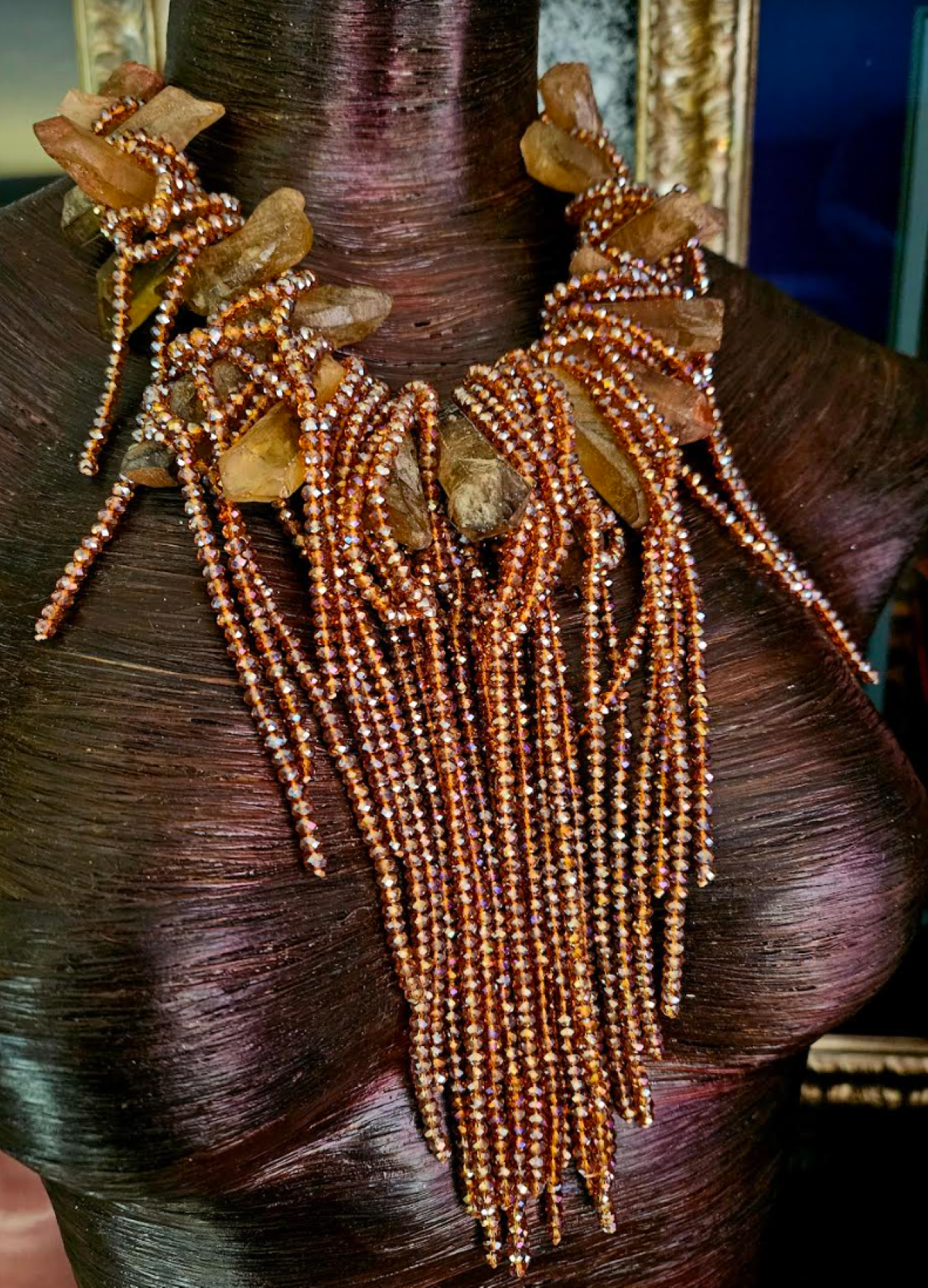 Brown Branch Quartz & Faceted Crystal Waterfall Luxury Necklace, Raw R