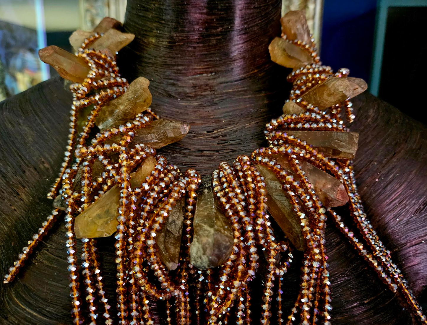 Brown Branch Quartz & Faceted Crystal Waterfall Luxury Necklace, Raw R