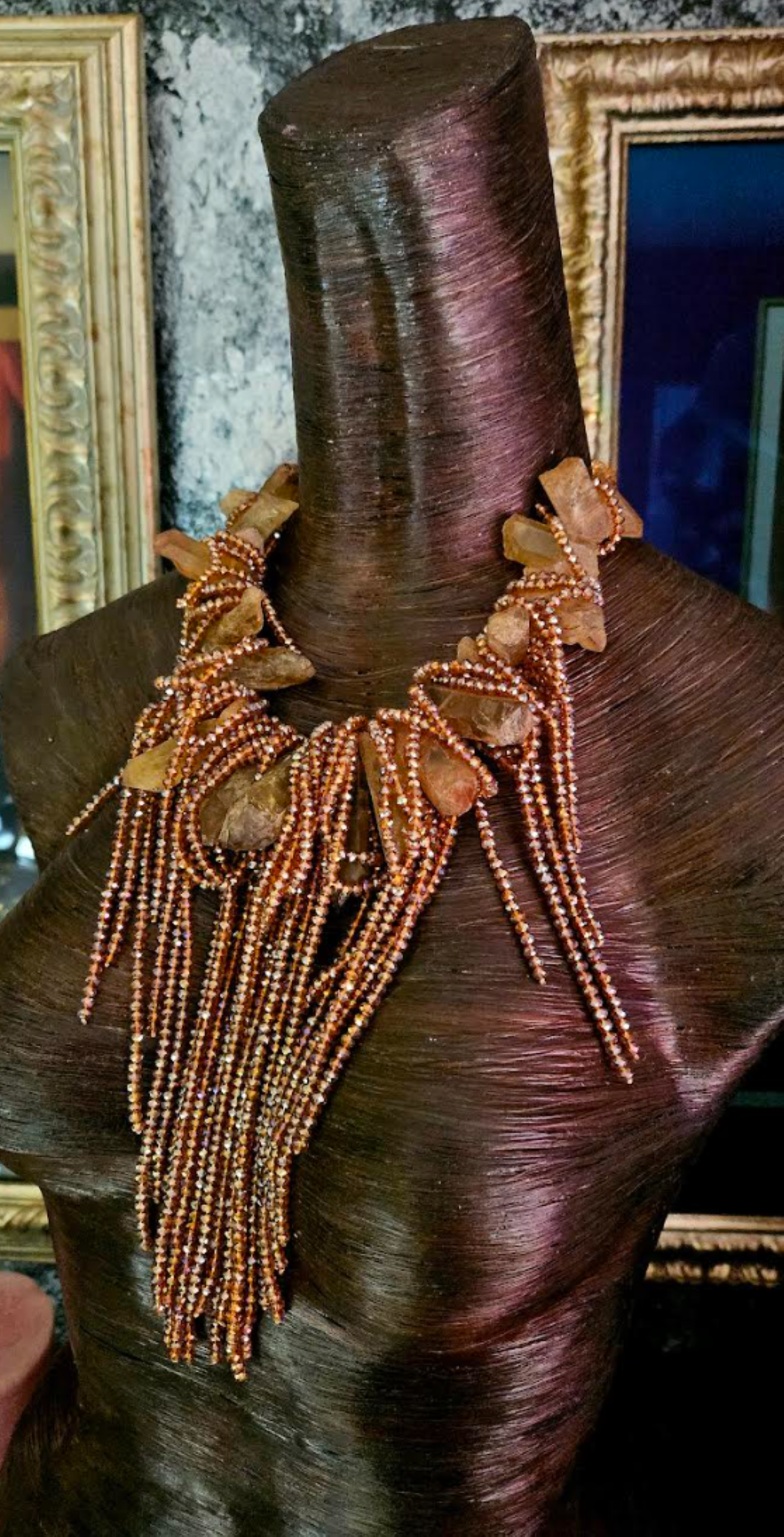 Brown Branch Quartz & Faceted Crystal Waterfall Luxury Necklace, Raw R