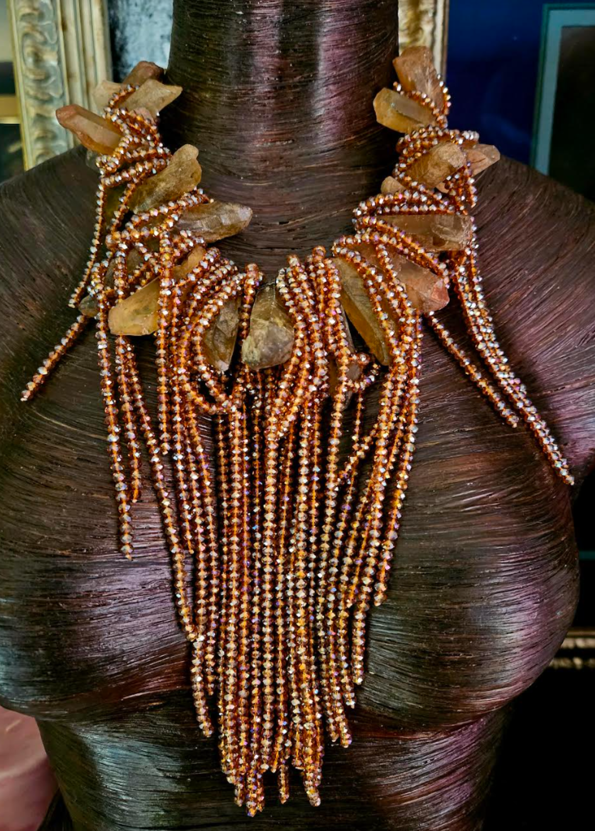 Brown Branch Quartz & Faceted Crystal Waterfall Luxury Necklace, Raw R