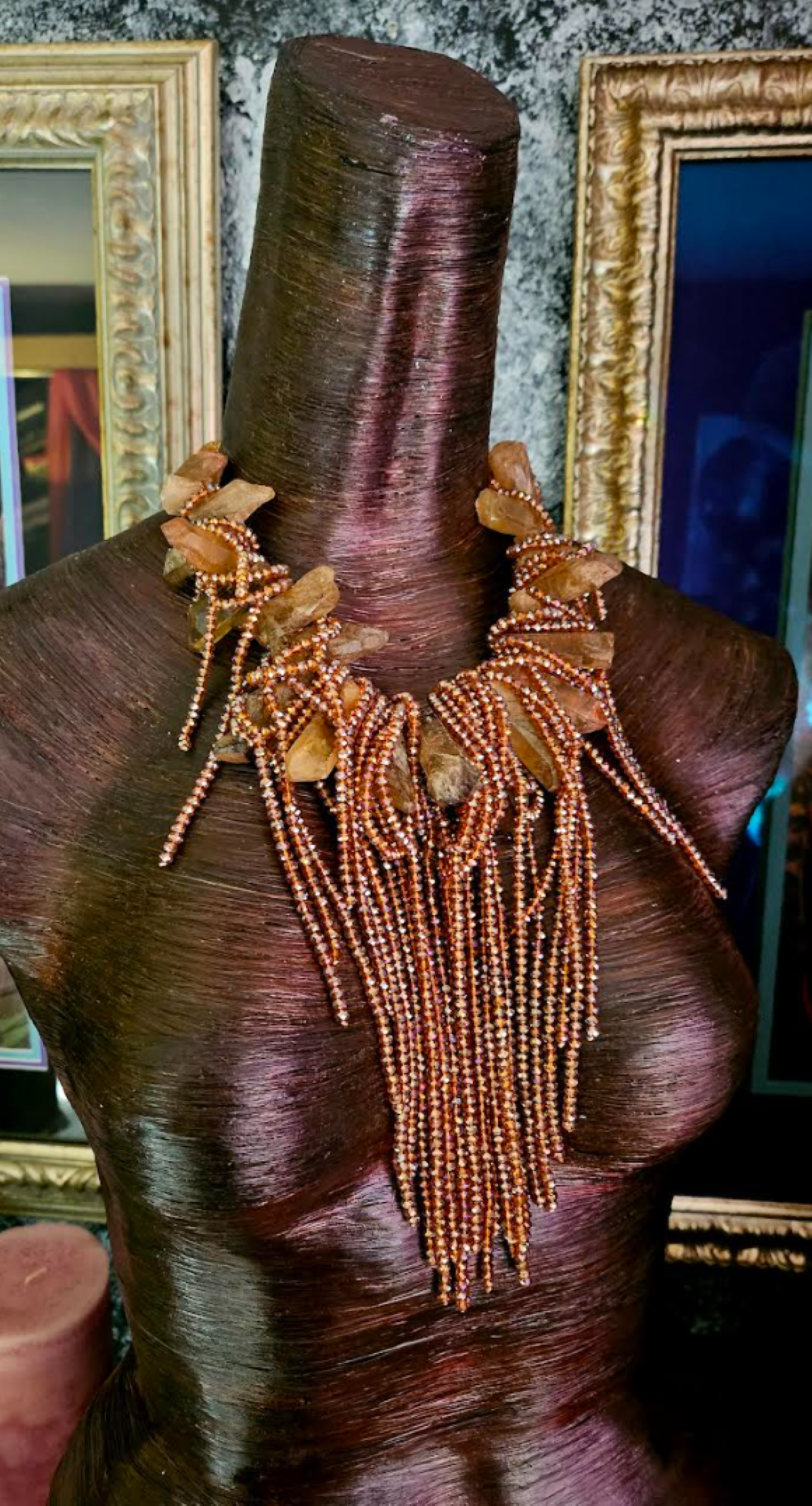 Brown Branch Quartz & Faceted Crystal Waterfall Luxury Necklace, Raw R