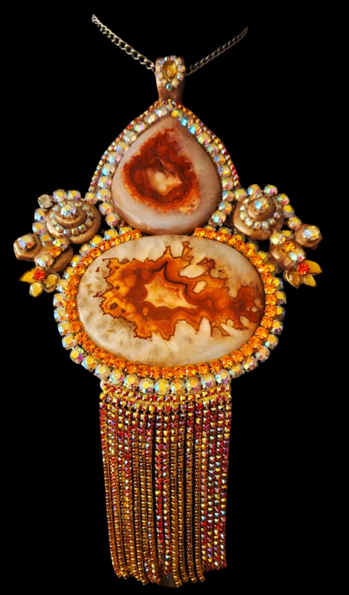 Sculpted Art Deco Agate & Rhinestone Sautoir - Flapper Style Showpiece