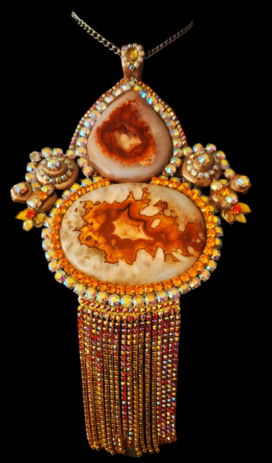 Art Deco Druzy Agate & Rhinestone Sautoir - Flapper Style