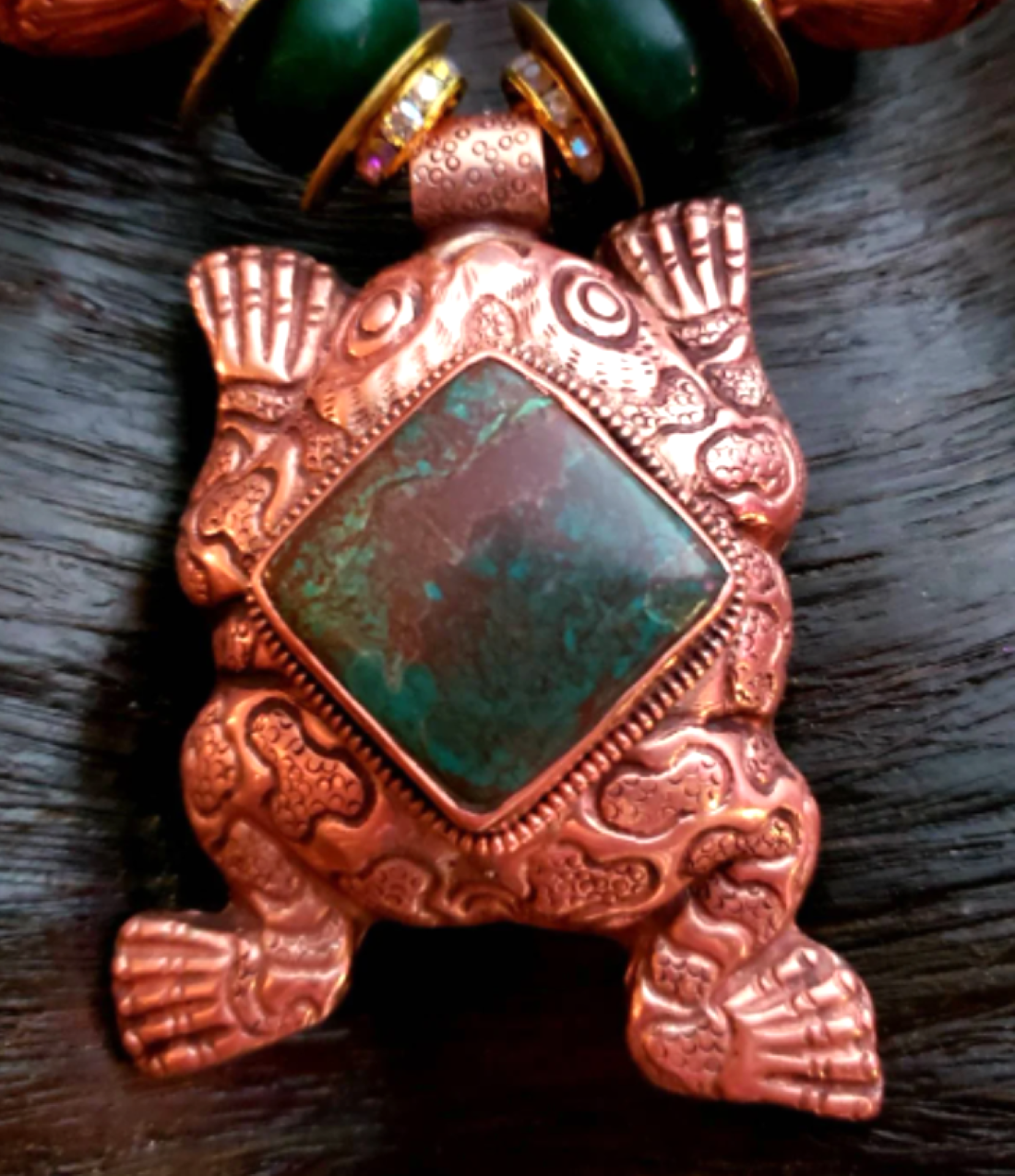 Luxury Tibetan Copper Repousse & Emerald Oversized Beaded Statement