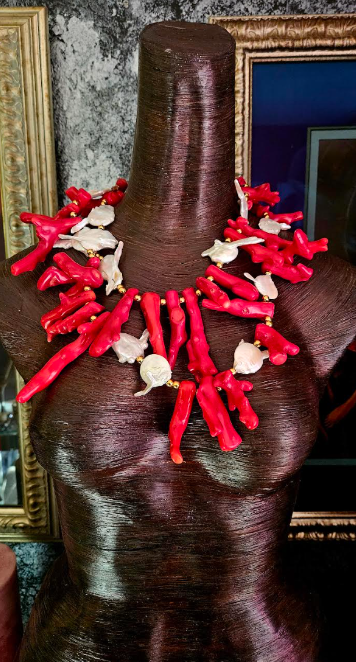 Red Branch Coral & Baroque Pearl Luxury Necklace -Fine Luxury Jewelry
