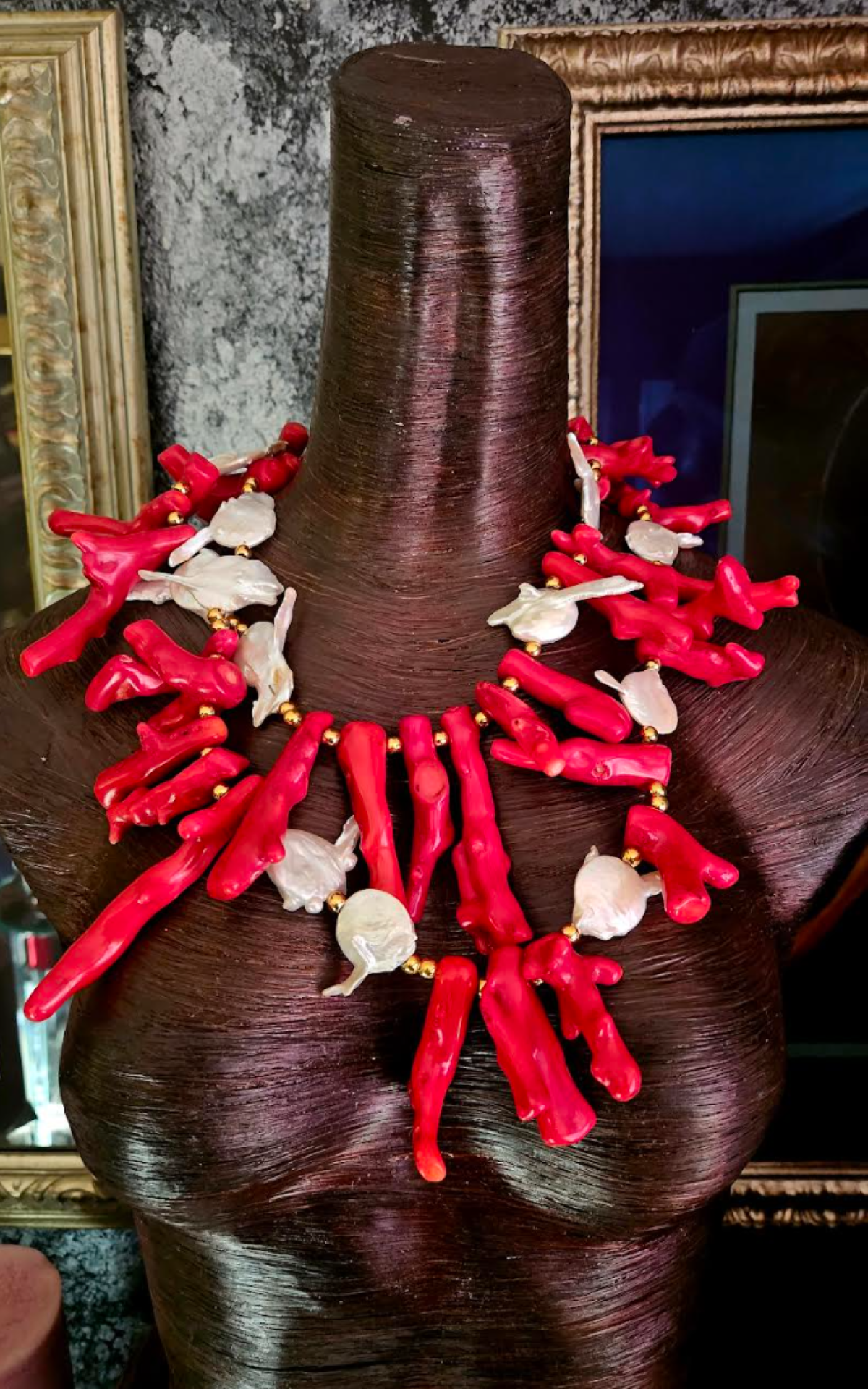 Red Branch Coral & Baroque Pearl Luxury Necklace -Fine Luxury Jewelry