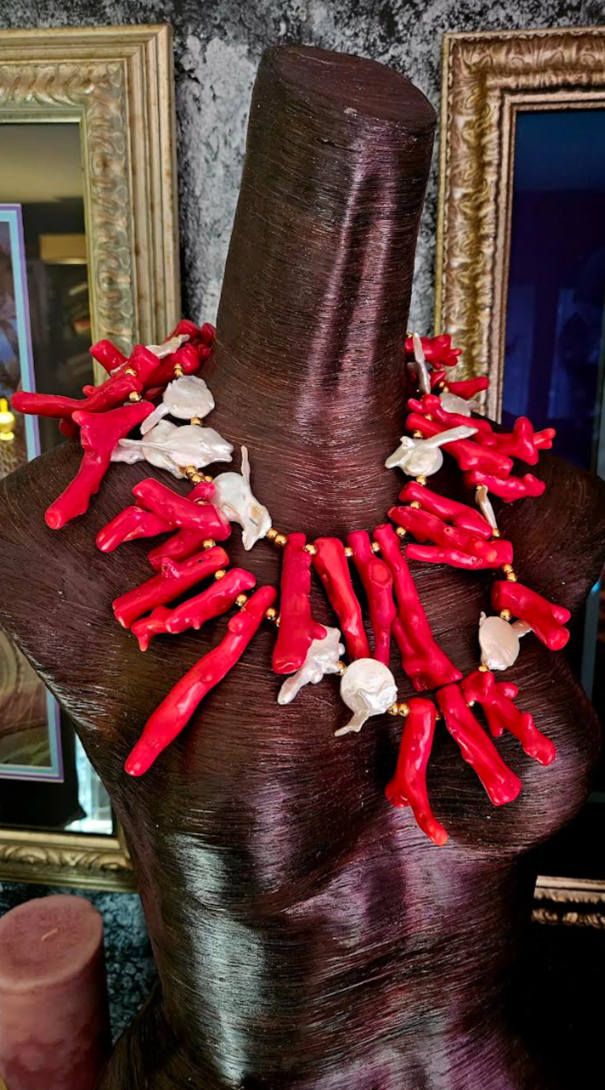 Red Branch Coral & Baroque Pearl Luxury Statement Necklace