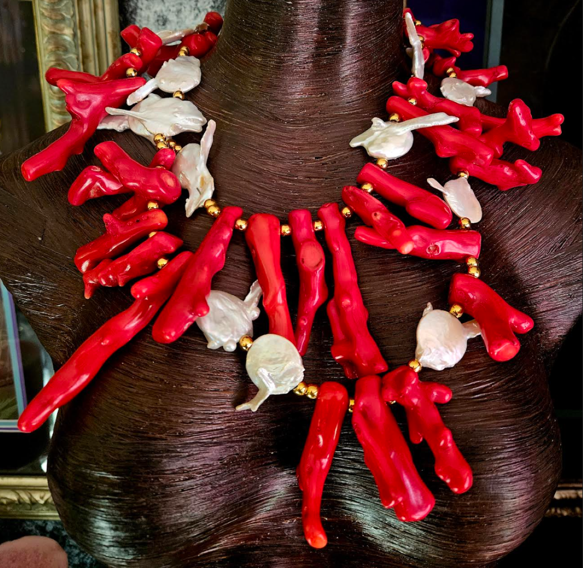 Red Branch Coral & Baroque Pearl Luxury Necklace -Fine Luxury Jewelry