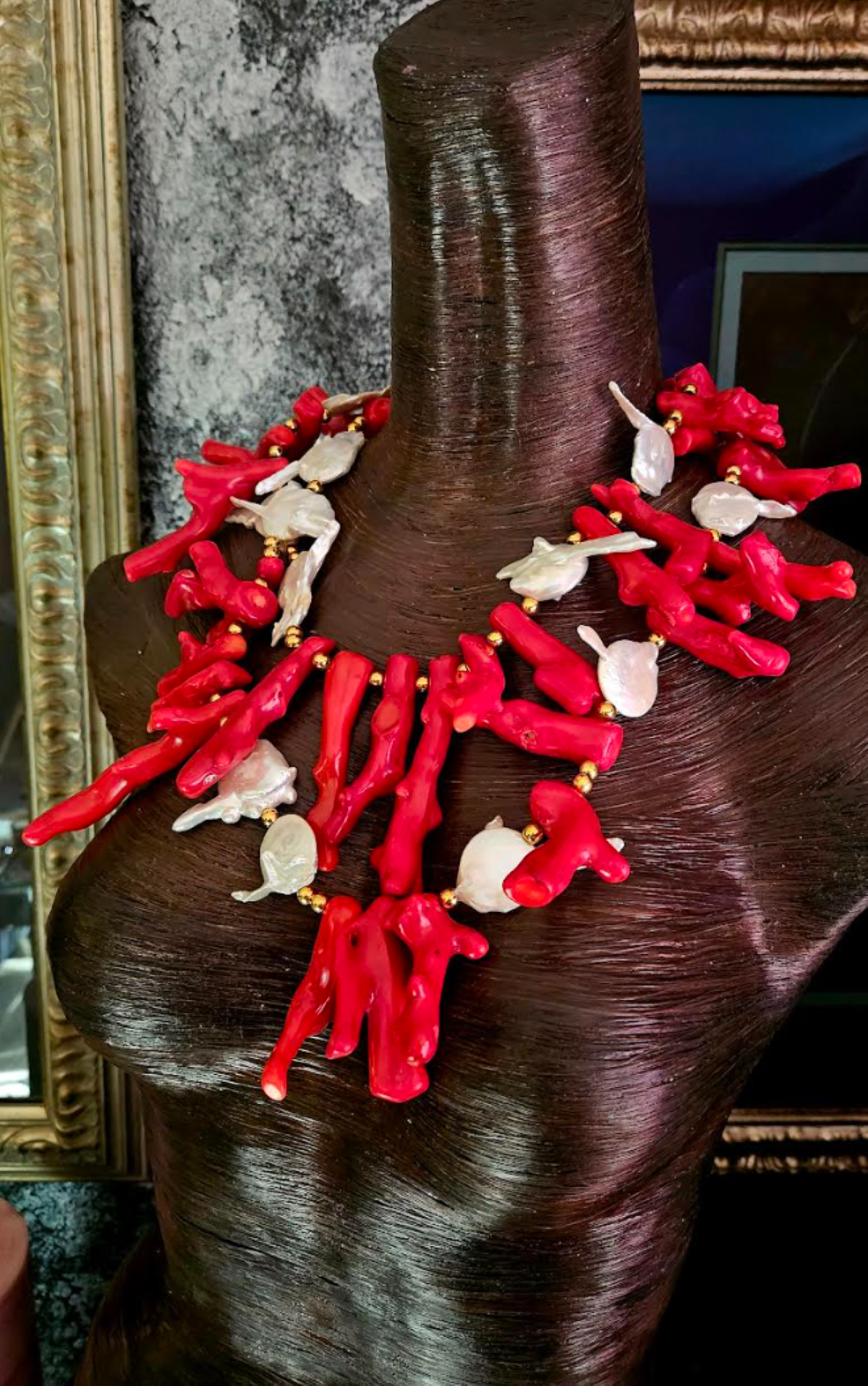 Red Branch Coral & Baroque Pearl Luxury Necklace -Fine Luxury Jewelry